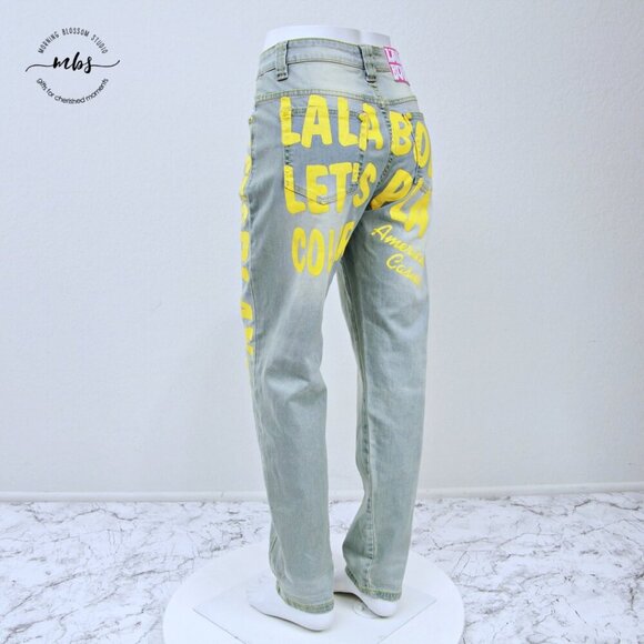 NWT LalaBobo Let's Play Color Mid Rise Straight Leg Jeans Blue Yellow Women 10 - Picture 5 of 12